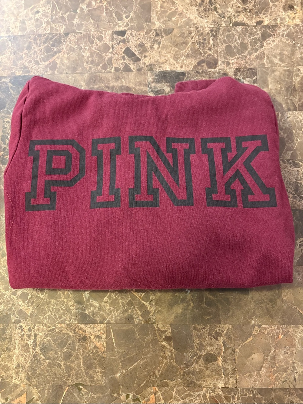 PINK Victoria's Secret Maroon Hoodie Sweatshirt with Black Lettering